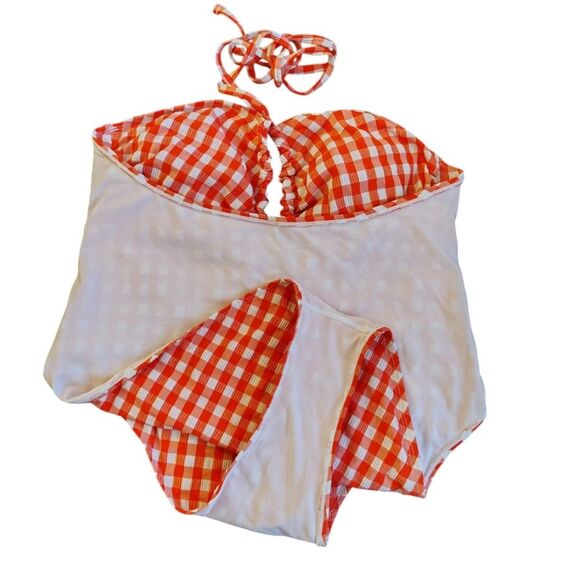 Wild Fable Red Gingham Halter Neck High Leg One Piece Swimsuit XL - Picture 15 of 16